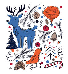 Christmas card in Scandinavian rustic style. Vector greeting card for your creativity