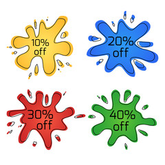Set of color blots with discounts. Special offers. Sale. Vector element for your design