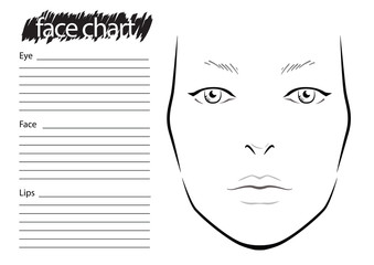 Face chart Makeup Artist Blank. Template.  