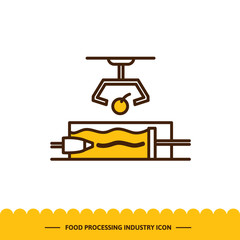 Food processing industry icon. Automated line confectionery. The robotic process of making cake. Vector illustration in modern style