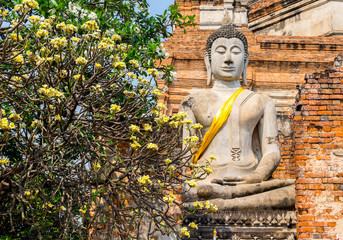 Sitting buddha at Wat YAI CHAI MONGKOL HISTORIC SITE IN AYUTTHAYA,PHRA NAKHON SI AYUTTHAYA PROVINCE,THAILAND.