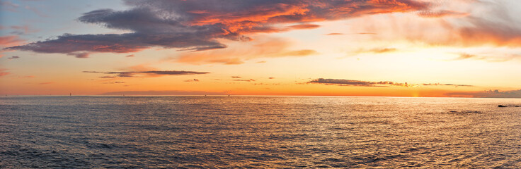 Sunset over Adriatic Sea with dramatic sky panorama