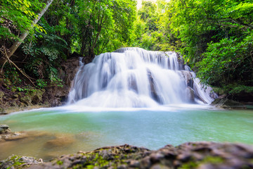 Fototapeta na wymiar Hua mea khamin water falls in Erawan National Park, Kanchanaburi, Thailand