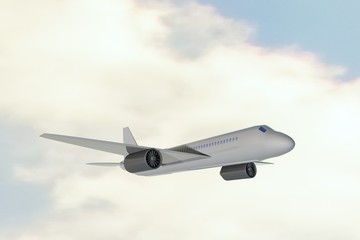 Airplane flying above the clouds