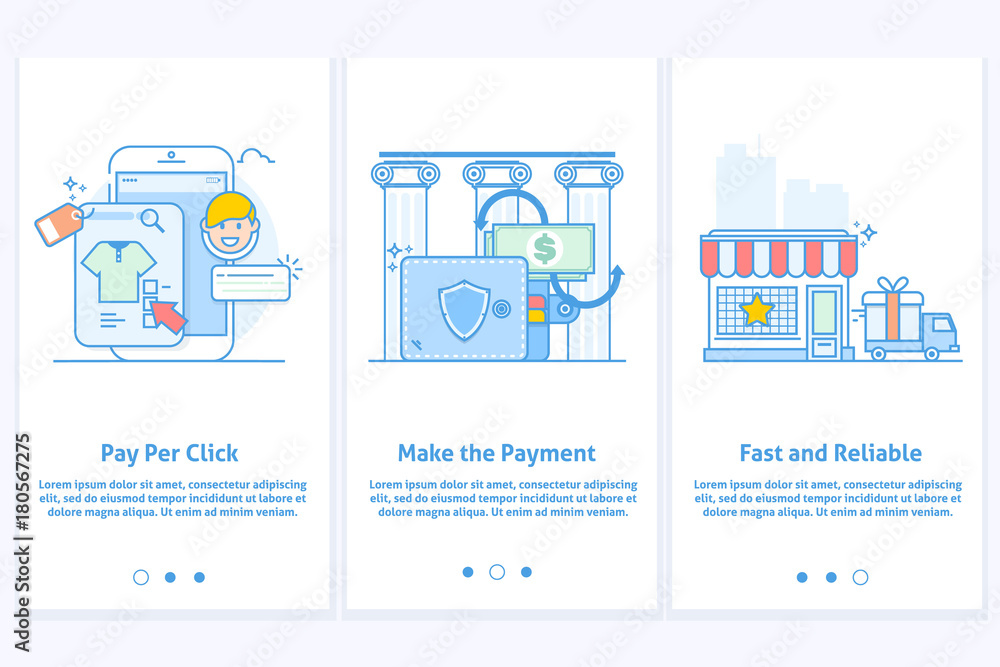 Poster web icons for e-commerce and internet banking. template for mobile app and web site. modern blue int