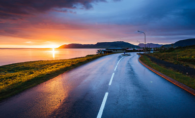 Lake sunrise and Beautiful road view