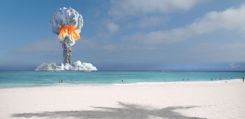 Nuclear explosion on the island. - obrazy, fototapety, plakaty