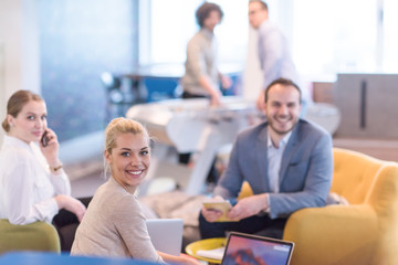 Startup Business Team At A Meeting at modern office building