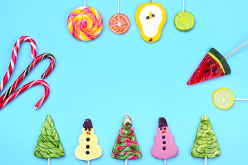 Candy lollipops winter holidays background