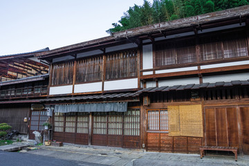 Kiso valley is the old  town or Japanese traditional wooden buildings for the travelers walking at historic old street  in Narai-juku , Nagano Prefecture, JAPAN.