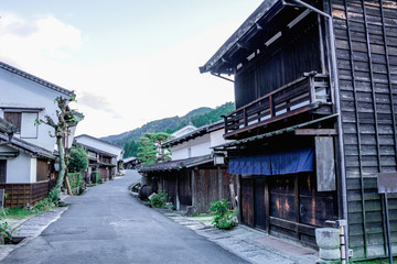 Kiso valley is the old  town or Japanese traditional wooden buildings for the travelers walking at historic old street  in Narai-juku , Nagano Prefecture, JAPAN.