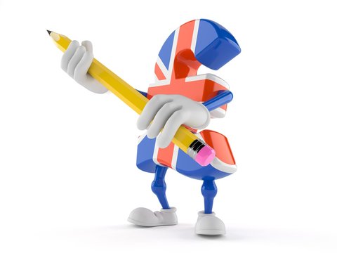 Pound currency character holding pencil