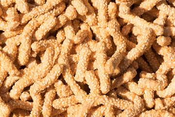 Sesame biscuits in sunlight in a chinese market