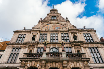 Obraz premium GHENT, BELGIUM - November, 2017: Architecture of Ghent city center. Ghent is medieval city and point of tourist destination in Belgium.