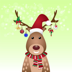 Deer and Christmas decoration light green background