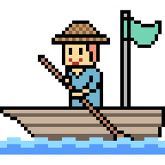 vector pixel art man boat