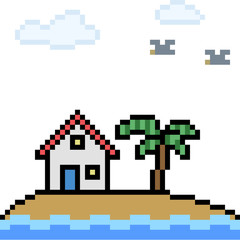 vector pixel art island home
