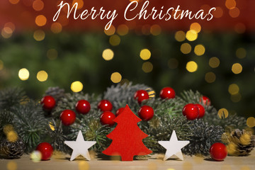 Greeting card, wooden tree and stars