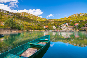 Obraz premium Panoramic view over Crnojevice River, Lake Skader National Park, Balkan Peninsula, Montenegro Europe