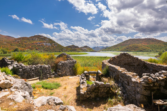Panoramic view over Crnojevice River, Lake Skader National Park, Balkan Peninsula, Montenegro Europe