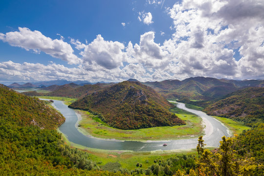 Panoramic view over Crnojevice River, Lake Skader National Park, Balkan Peninsula, Montenegro Europe