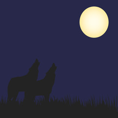 Woolf hauling at a fool moon, vector illustration