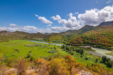 Panoramic view over Crnojevice River, Lake Skader National Park, Balkan Peninsula, Montenegro Europe