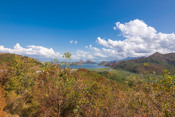 Fototapeta premium Panoramic view over Crnojevice River, Lake Skader National Park, Balkan Peninsula, Montenegro Europe