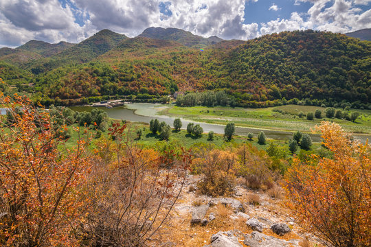 Panoramic view over Crnojevice River, Lake Skader National Park, Balkan Peninsula, Montenegro Europe
