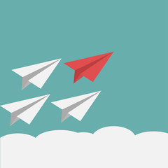 Vector icons in flat style - start up and launch. Trendy Illustrations for new businesses, invention and development with paper plane
