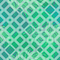 Seamless vector composition of tropical palm leaves under white grid