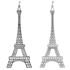 Illustration of Eiffel Tower in two styles-Vector Hand drawn