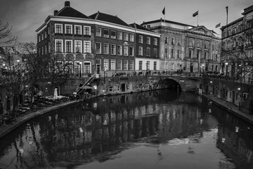 Ancient city center of Utrecht, Netherlands at night