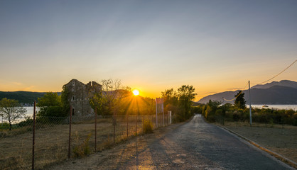 Beach near Kotor Bay at Sunset, Balkan Peninsula, Montenegro Europe