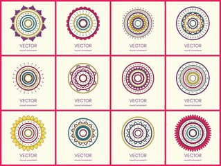 Collection of 12 simple mandalas. Hand drawn illustration. Vector background. - 180571895