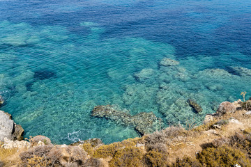 overgrown cliff and turquoise ocean