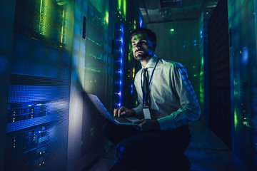 Man in data centre