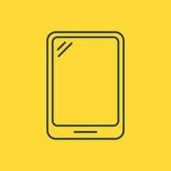 Tablet screen icon on yellow background. Modern simple flat device sign. Vector illustration.