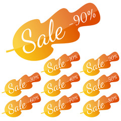 Set of autumn yellow-red leaves with inscription 