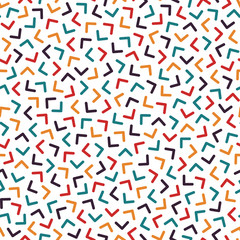 Colorful seamless memphis pattern with mosaic angles. Fashion design 80-90s