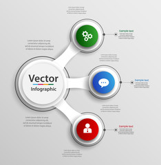 Three steps infographic with colorful circles. Can be used for workflow layout, diagram, business step options, banner, web design. Vector Eps 10
