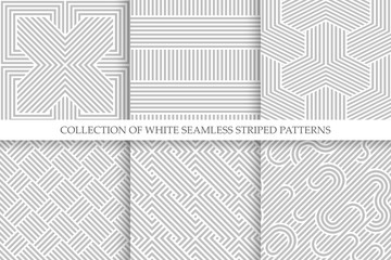 Collection of seamless striped patterns. White and gray repeatable wicker texture