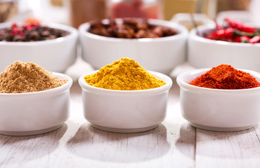 various bowls of spices for cooking