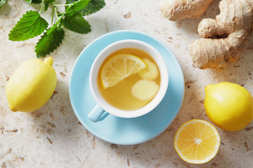 Lemon and ginger tea with honey