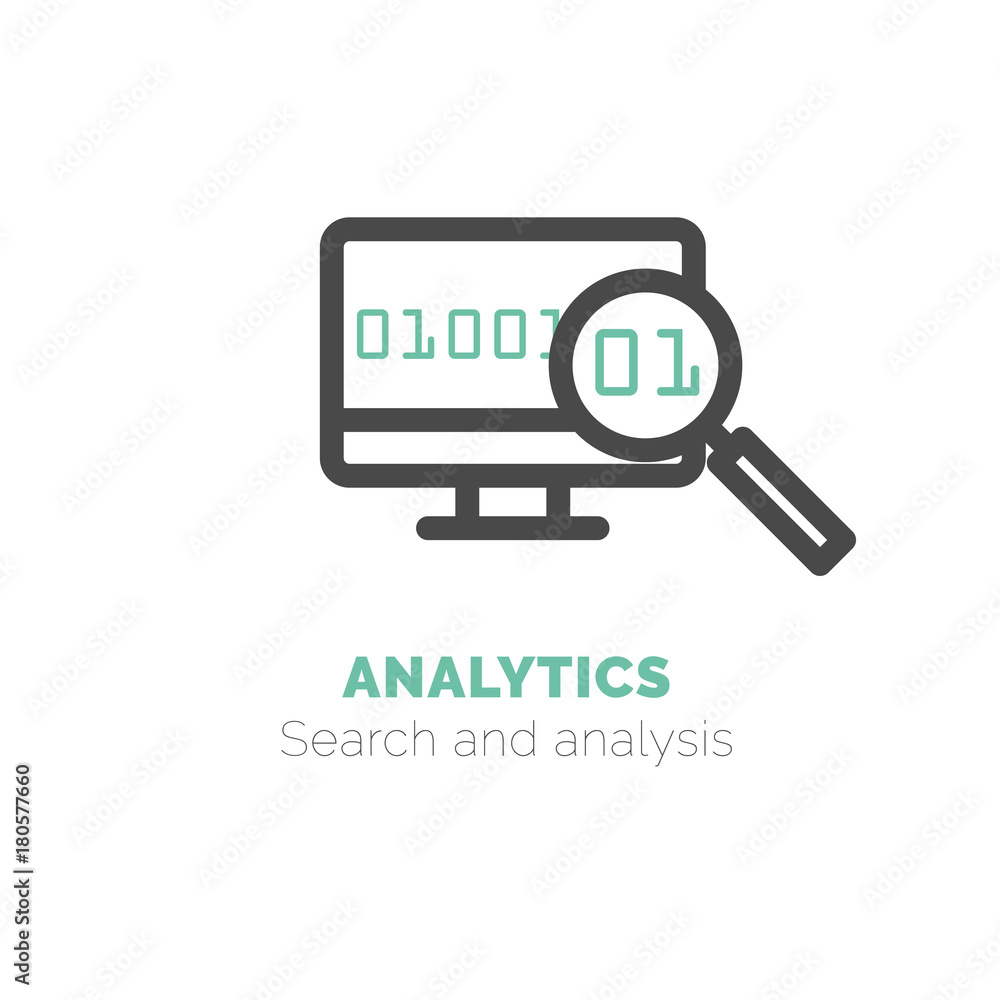 Poster simple icon of analytics flat vector bicolor line design concept