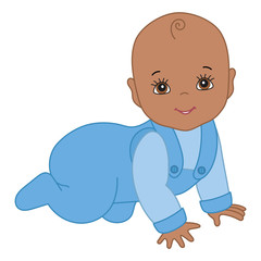 Vector Cute African American Baby Boy Crawling