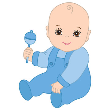 Vector Cute Baby Boy with Rattle