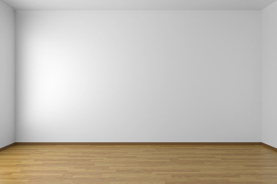 Empty white room with parquet floor