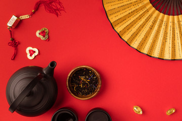 Oriental decorations and tea set