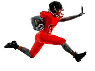 Foto op Plexiglas one african woman teenager girl american football players  isolated on white background silhouette with shadows © snaptitude